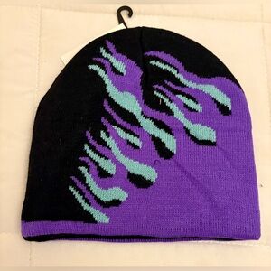 Purple & Black Flame Y2K Unisex One Size Beanie Winter Outdoors Acrylic NWT